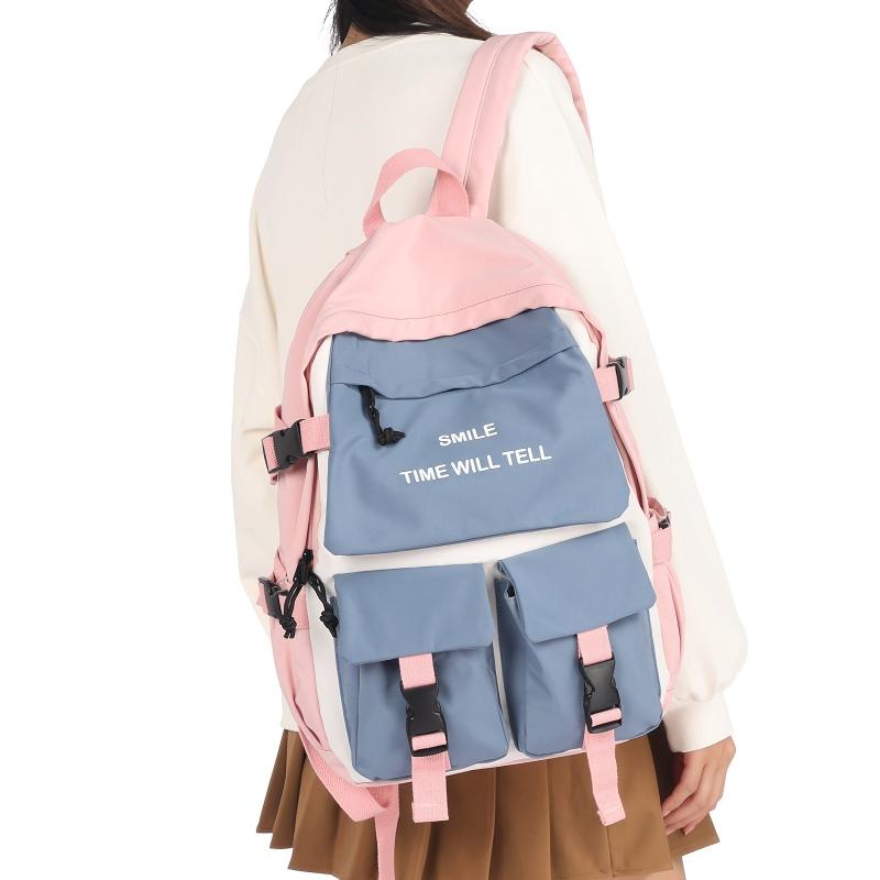 Letter Print School Bag Colorblock Storage Daypack All Match Travel Casual Bag