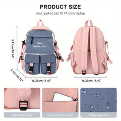 Letter Print School Bag Colorblock Storage Daypack All Match Travel Casual Bag