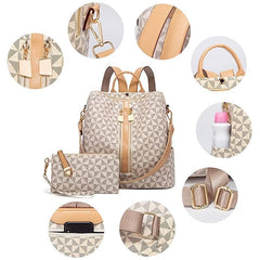 Geometric Pattern Backpack Purse Shoulder Bag With Clutch Coin Purse