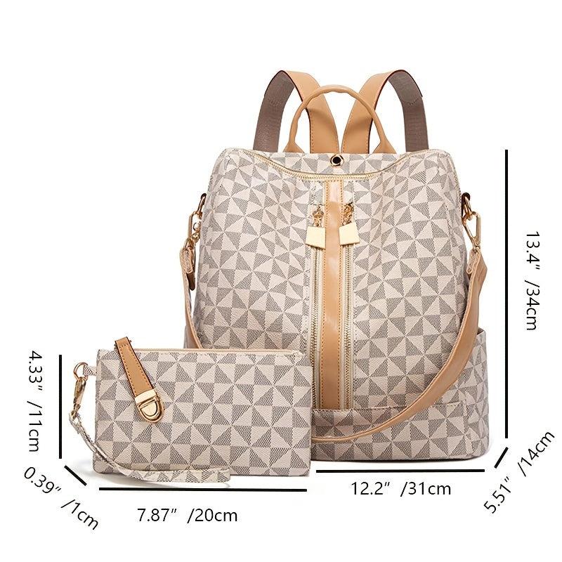Geometric Pattern Backpack Purse Shoulder Bag With Clutch Coin Purse