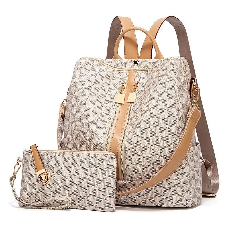 Geometric Pattern Backpack Purse Shoulder Bag With Clutch Coin Purse
