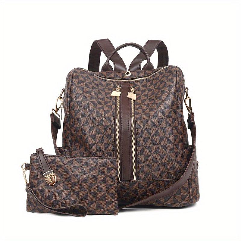 Geometric Pattern Backpack Purse Shoulder Bag With Clutch Coin Purse
