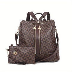 Geometric Pattern Backpack Purse Shoulder Bag With Clutch Coin Purse