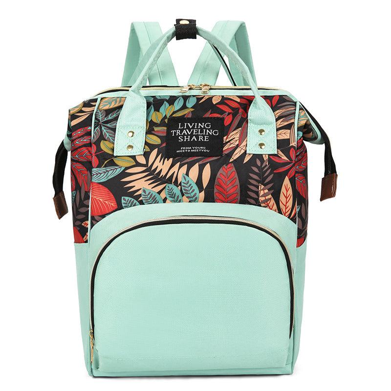 Leaf Flower Print Diaper Bag Large Capacity Backpack