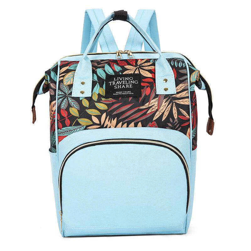 Leaf Flower Print Diaper Bag Large Capacity Backpack