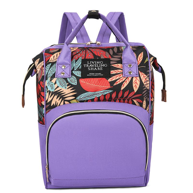 Leaf Flower Print Diaper Bag Large Capacity Backpack