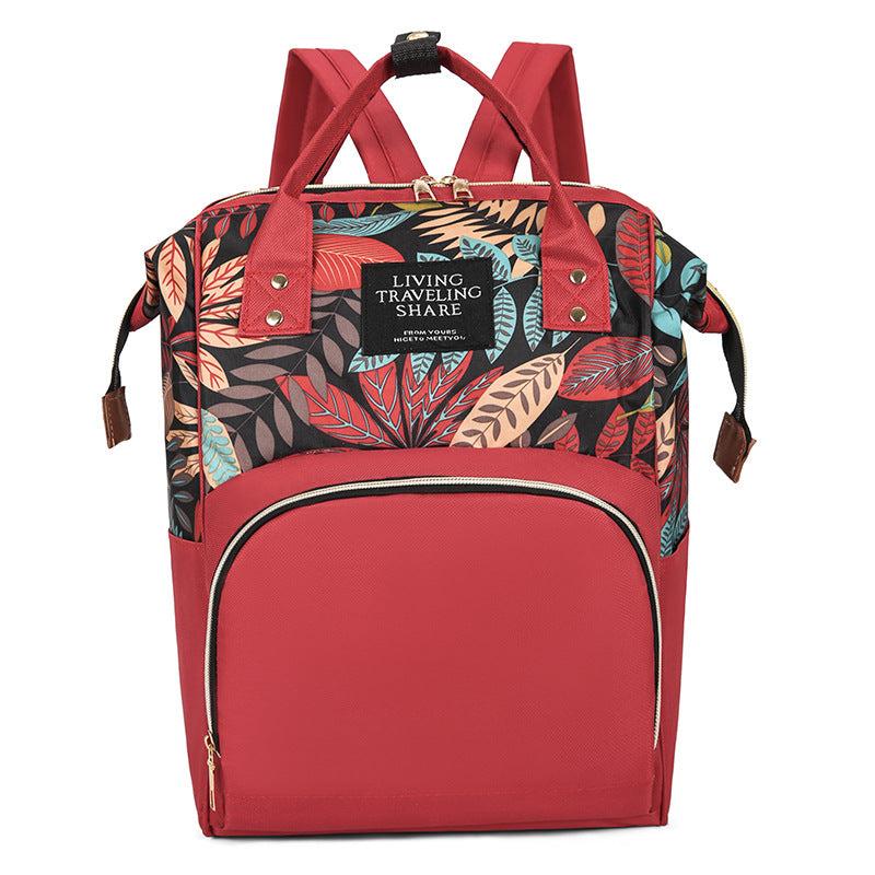 Leaf Flower Print Diaper Bag Large Capacity Backpack