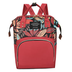 Leaf Flower Print Diaper Bag Large Capacity Backpack