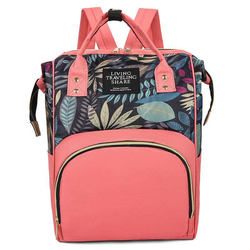 Leaf Flower Print Diaper Bag Large Capacity Backpack