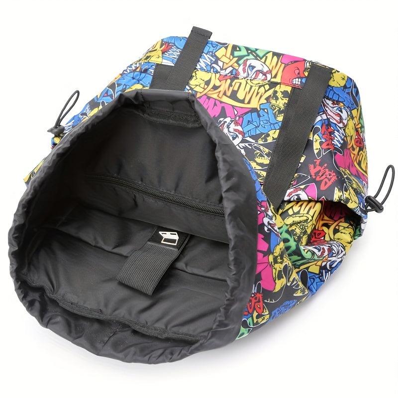 Leaves Graffiti Flap Backpack Waterproof Nylon School Bag