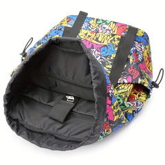Leaves Graffiti Flap Backpack Waterproof Nylon School Bag