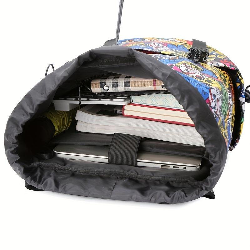 Leaves Graffiti Flap Backpack Waterproof Nylon School Bag