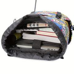 Leaves Graffiti Flap Backpack Waterproof Nylon School Bag