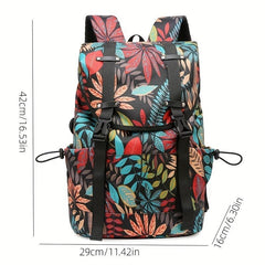 Leaves Graffiti Flap Backpack Waterproof Nylon School Bag