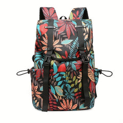 Leaves Graffiti Flap Backpack Waterproof Nylon School Bag