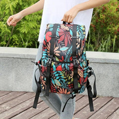 Leaves Graffiti Flap Backpack Waterproof Nylon School Bag