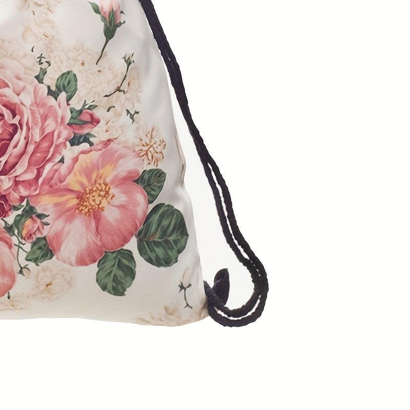 Floral Print Drawstring Backpack Lightweight Shoulder Bag