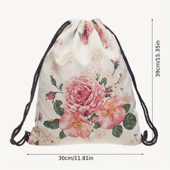 Floral Print Drawstring Backpack Lightweight Shoulder Bag