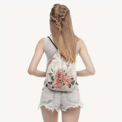 Floral Print Drawstring Backpack Lightweight Shoulder Bag