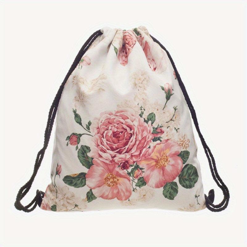 Floral Print Drawstring Backpack Lightweight Shoulder Bag