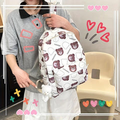 Bear Print Backpack Lightweight Schoolbag Large Capacity