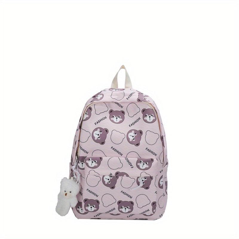 Bear Print Backpack Lightweight Schoolbag Large Capacity