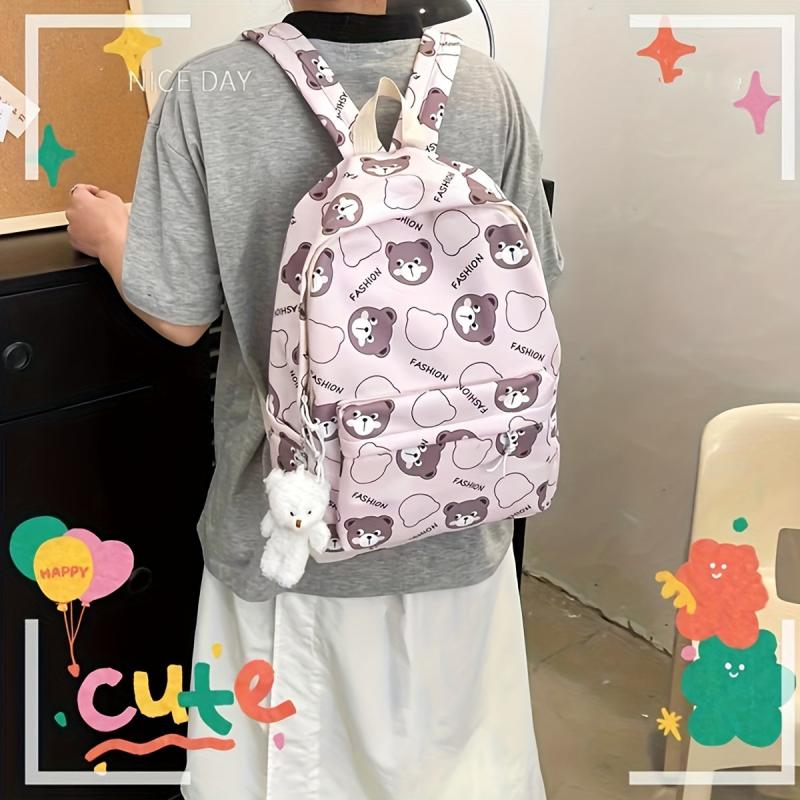 Bear Print Backpack Lightweight Schoolbag Large Capacity
