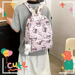 Bear Print Backpack Lightweight Schoolbag Large Capacity