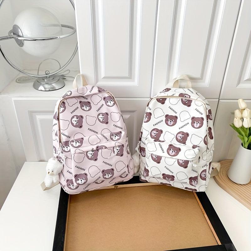 Bear Print Backpack Lightweight Schoolbag Large Capacity