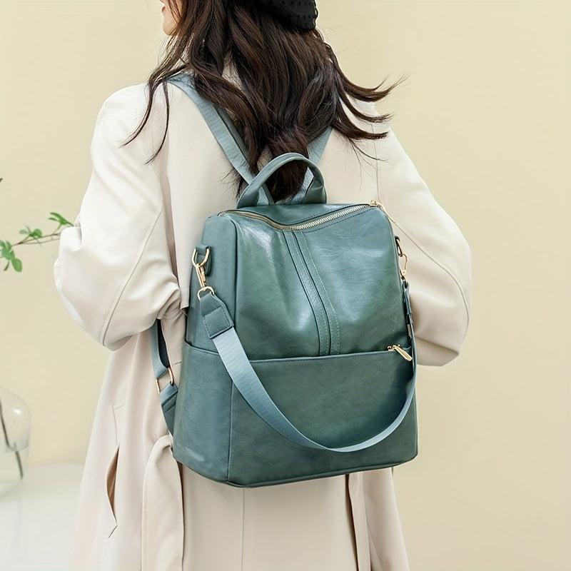 Waterproof Casual PU Leather Backpack Women's Handbag & Shoulder Bag
