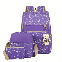 3 Pcs Star Pattern Bag Sets Preppy School Backpack & Crossbody Bag & Clutch