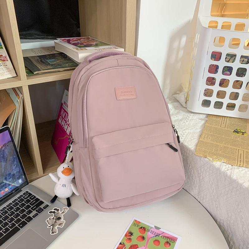 Patch Detail Backpack Preppy Style Bookbag Casual Travel Daypack