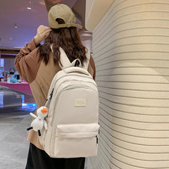 Patch Detail Backpack Preppy Style Bookbag Casual Travel Daypack