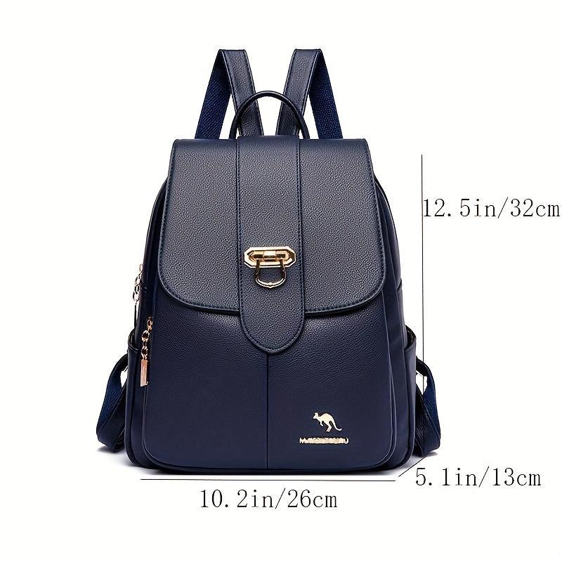 Metal Decor Flap Backpack PU Leather Daypack Women's Travel School Bag