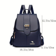 Metal Decor Flap Backpack PU Leather Daypack Women's Travel School Bag