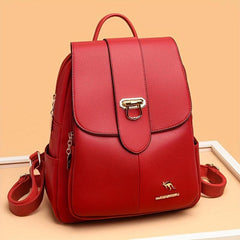 Metal Decor Flap Backpack PU Leather Daypack Women's Travel School Bag