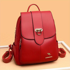 Metal Decor Flap Backpack PU Leather Daypack Women's Travel School Bag