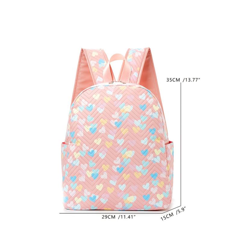Heart Pattern Large Capacity Backpack PU Leather Waterproof School Backpack