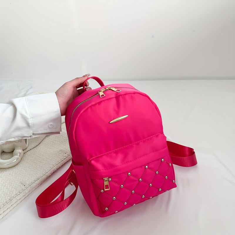 Pink Rivet Decor Backpack Y2K Quilted Rucksack Women's Backpack & Purse