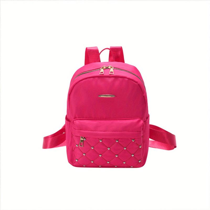 Pink Rivet Decor Backpack Y2K Quilted Rucksack Women's Backpack & Purse