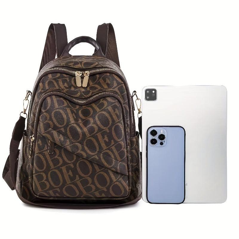 Retro Letter Backpack Vegan Leather Schoolbag