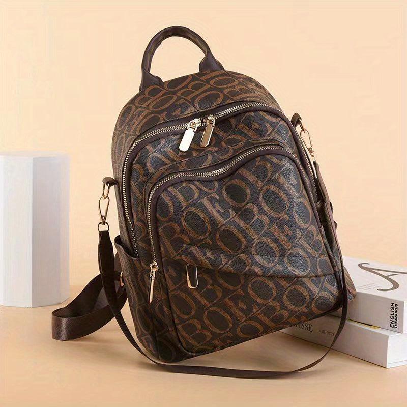 Retro Letter Backpack Vegan Leather Schoolbag