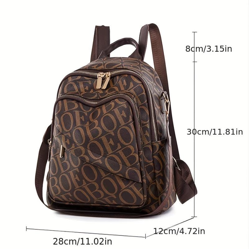 Retro Letter Backpack Vegan Leather Schoolbag