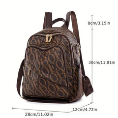 Retro Letter Backpack Vegan Leather Schoolbag