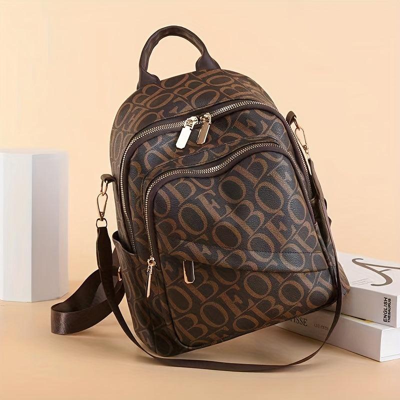 Retro Letter Backpack Vegan Leather Schoolbag