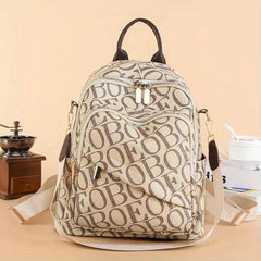 Retro Letter Backpack Vegan Leather Schoolbag