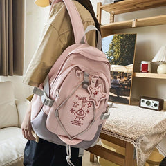 Star Pendant Planet Theme Large Capacity Preppy Backpack