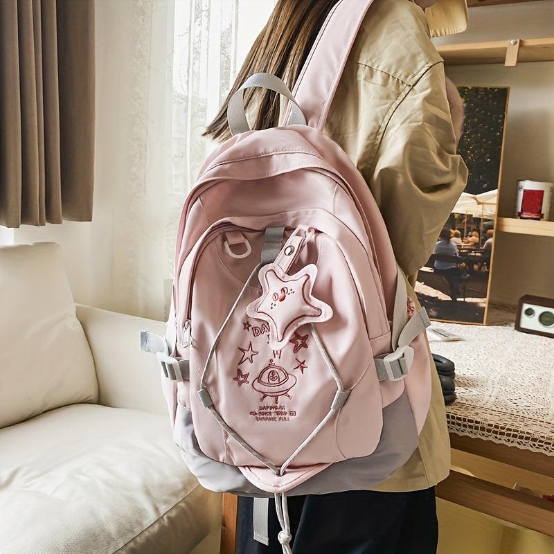 Star Pendant Planet Theme Large Capacity Preppy Backpack