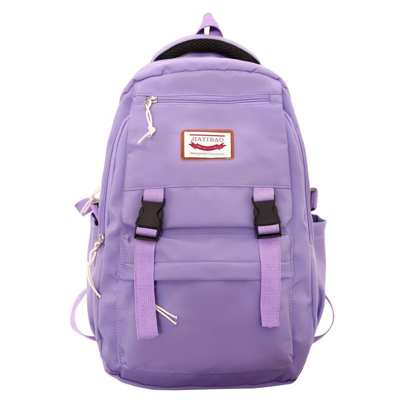 Letter Patch Decor Backpack Zipper Bookbag Schoolbag Student