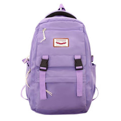 Letter Patch Decor Backpack Zipper Bookbag Schoolbag Student